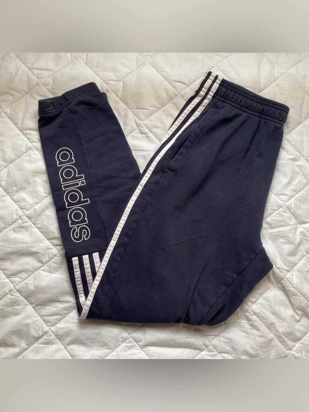 adidas Navy Joggers with White Three-Stripe Detail